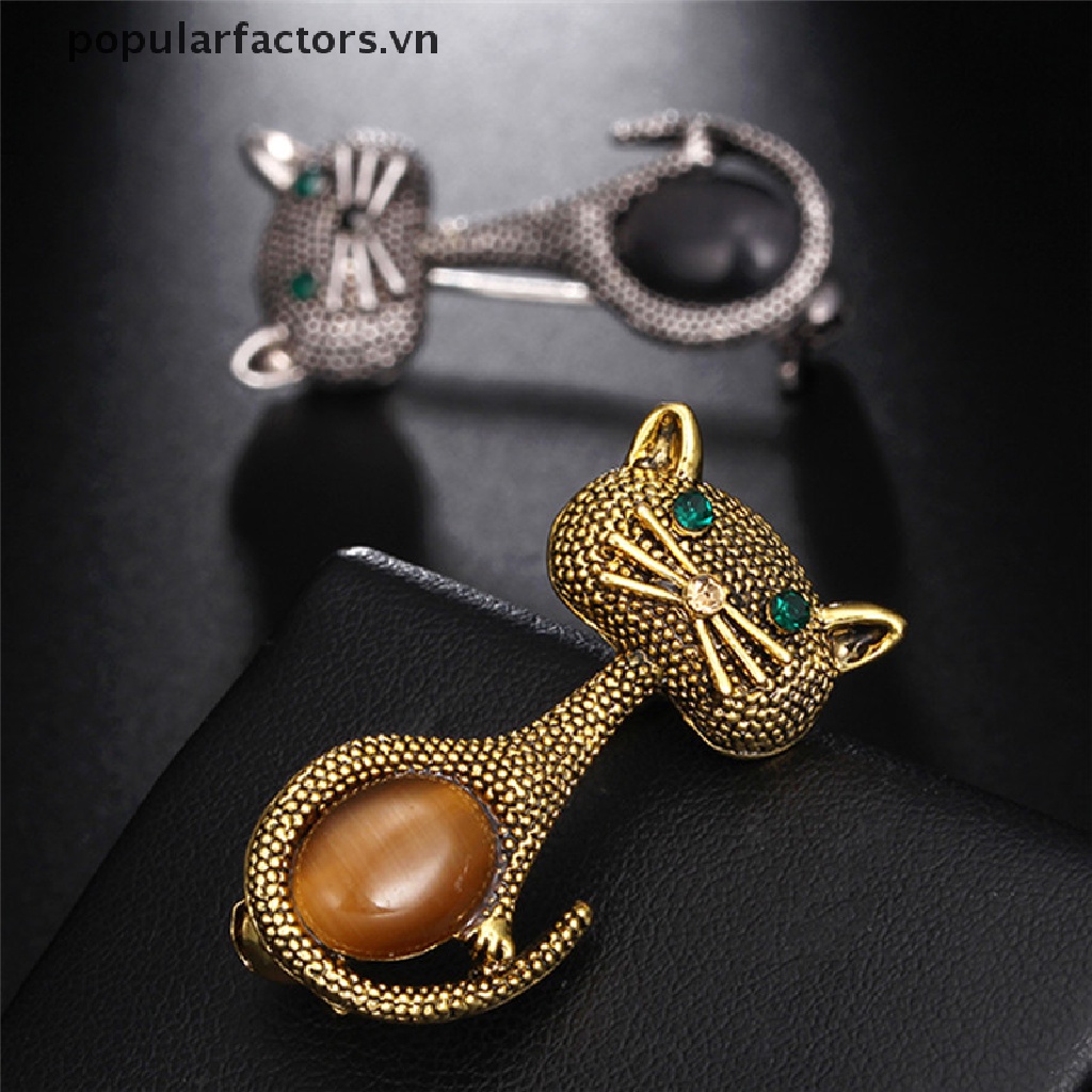 Ghim Cài Áo Hình Mèo Đính Đá Mắt Mèo Độc Đáo