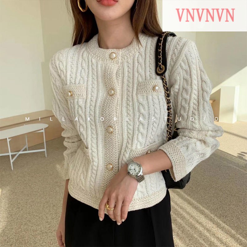 Áo Khoác Cardigan Dệt Kim Tay Dài Phối Nút Ngọc Trai Thanh Lịch | BigBuy360 - bigbuy360.vn
