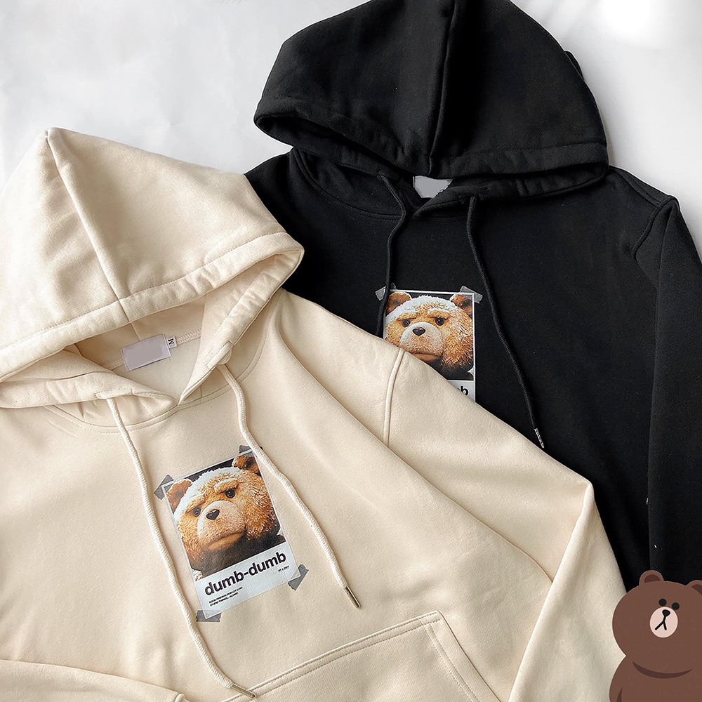 Áo Hoodie Nỉ Trơn Unisex basic, áo khoác nỉ trơn nam nữ form rộng Gấu dumb