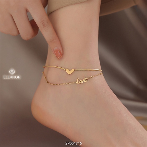 Lắc chân nữ Eleanor Accessories sợi kép mặt trái tim chữ love phụ kiện trang sức thanh lịch