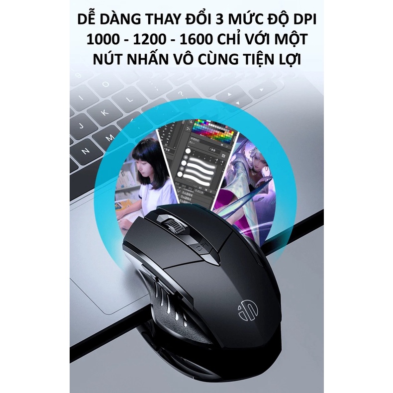 Chuột không dây INPHIC PM6 sử dụng pin sạc kết nối bằng USB 2.4G, Bluetooth 5.0 với nút nhấn silent không tiếng ồn - NK