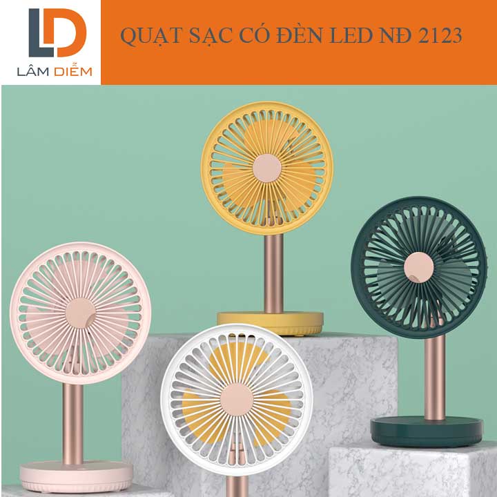 Quạt sạc để bàn xoay tự động có đèn led 2123