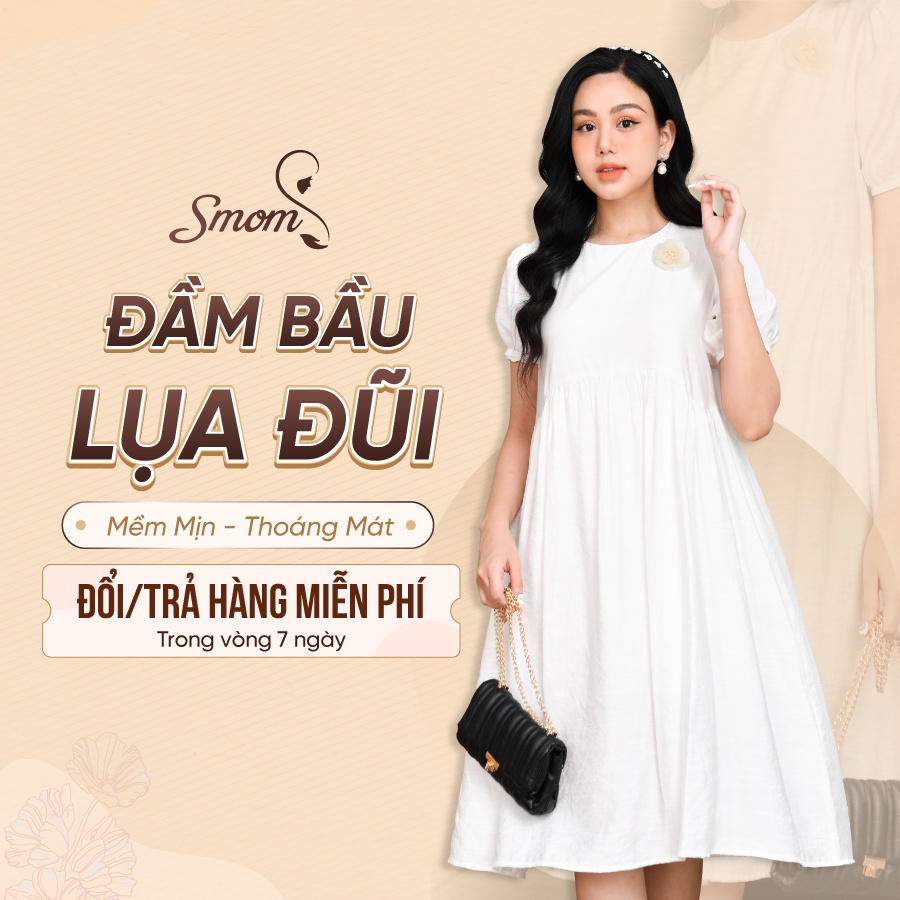 Váy Bầu Thiết Kế SMOM, Đầm Bầu Lụa đũi 2 lớp Mềm Mát Mã MM01 - SIÊU HOT