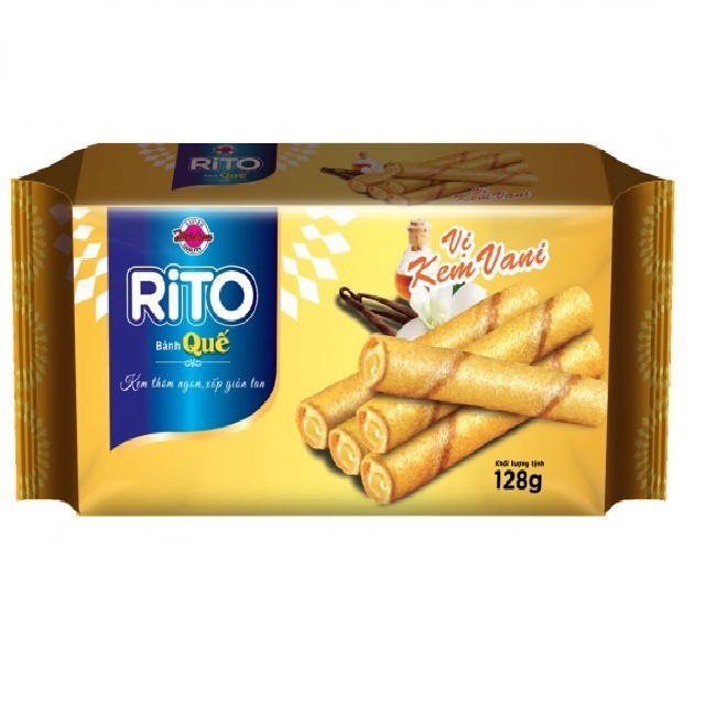 Bộ 04 gói bánh quế Rito đủ vị 128Gr ( dâu, vani, chocolate, cốm)