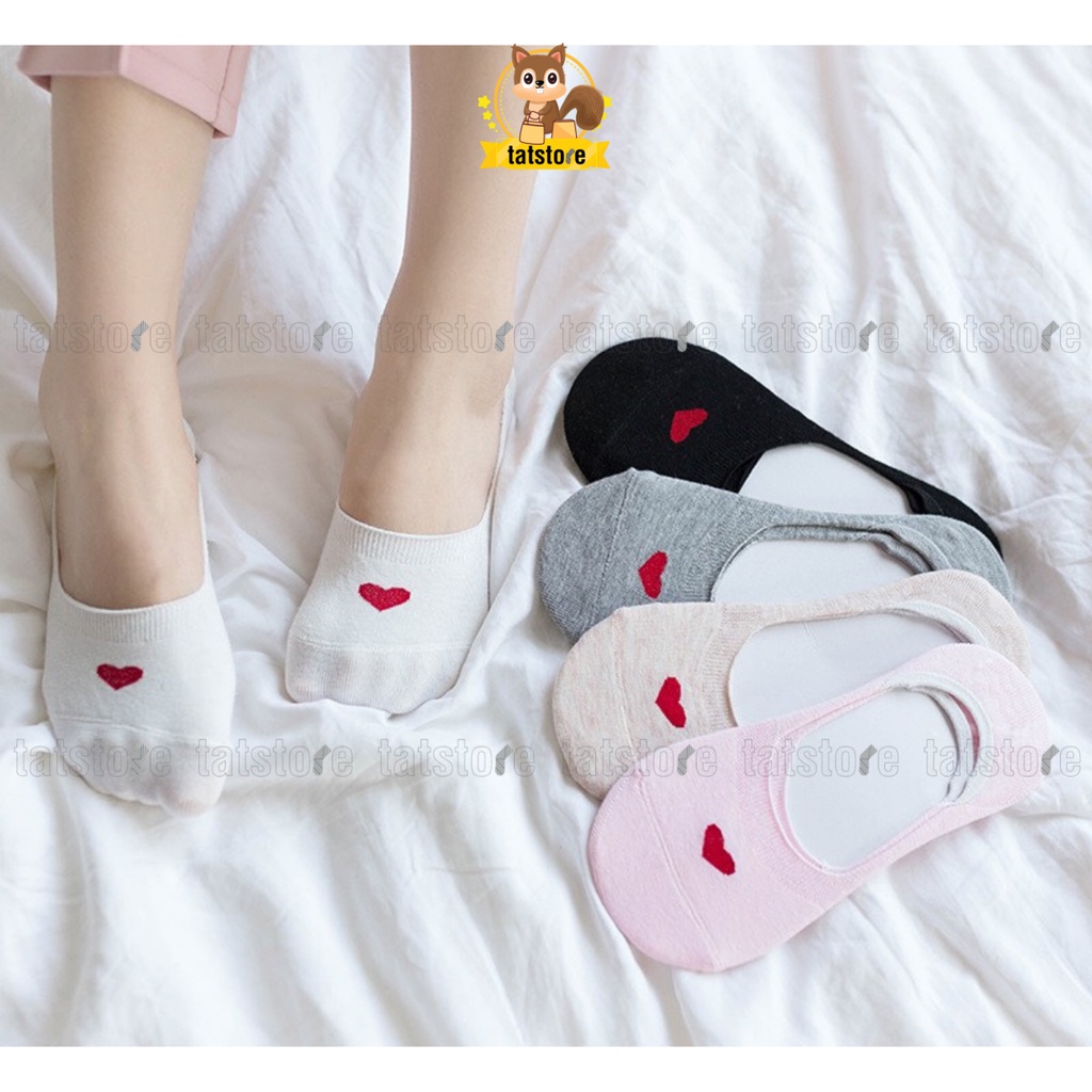 Tất nữ cổ thấp họa tiết hình trái tim cotton thấm hút  Hàn Quốc rẻ cute nhiều màu TẤT STORE 3CNF2