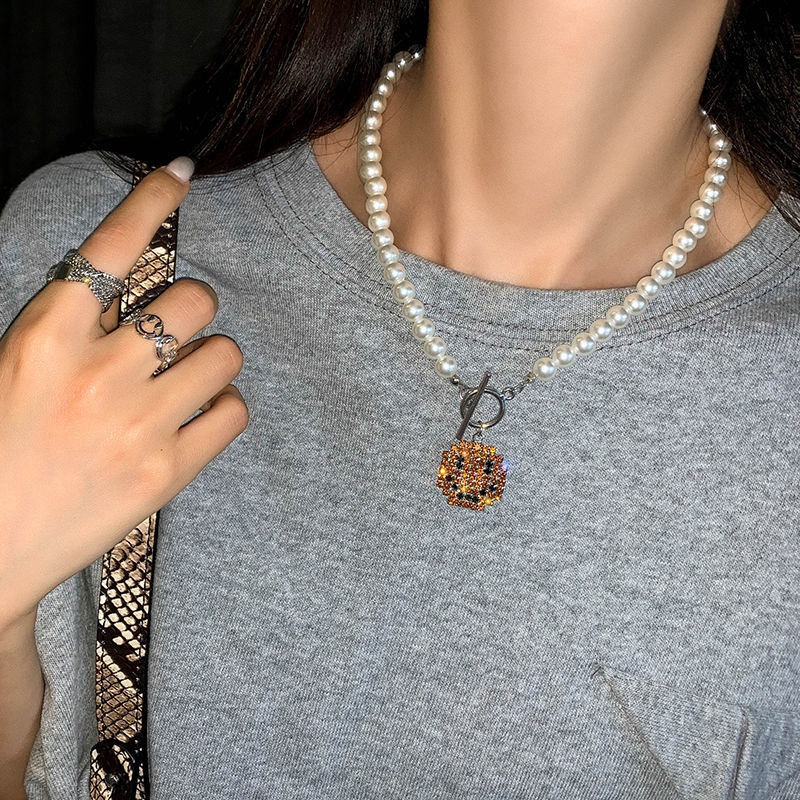 Dây Chuyền Ngọc Trai Mặt Cười Thiết Kế Dáng Ngắn Thời Trang 22366