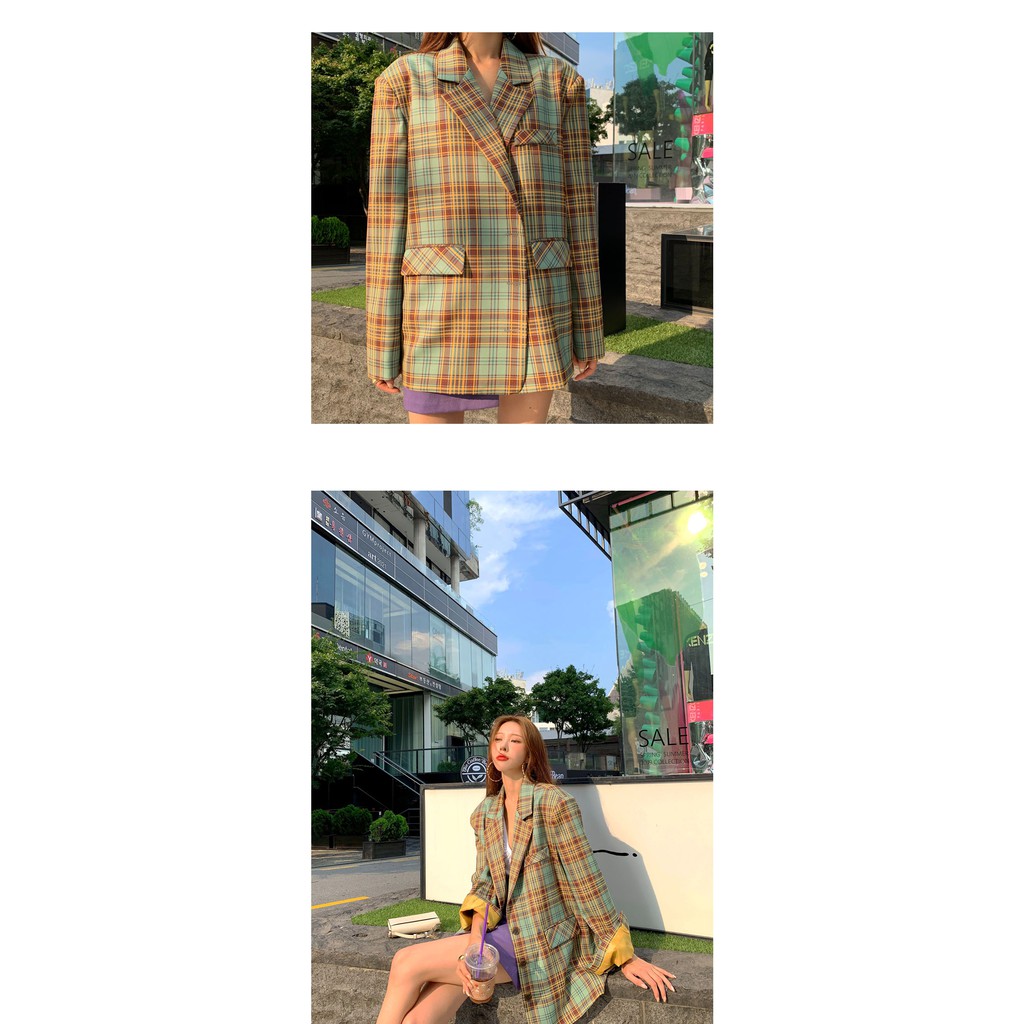 Áo Khoác Blazer Dáng Rộng Kẻ Sọc Caro Phong Cách Anh Quốc | BigBuy360 - bigbuy360.vn