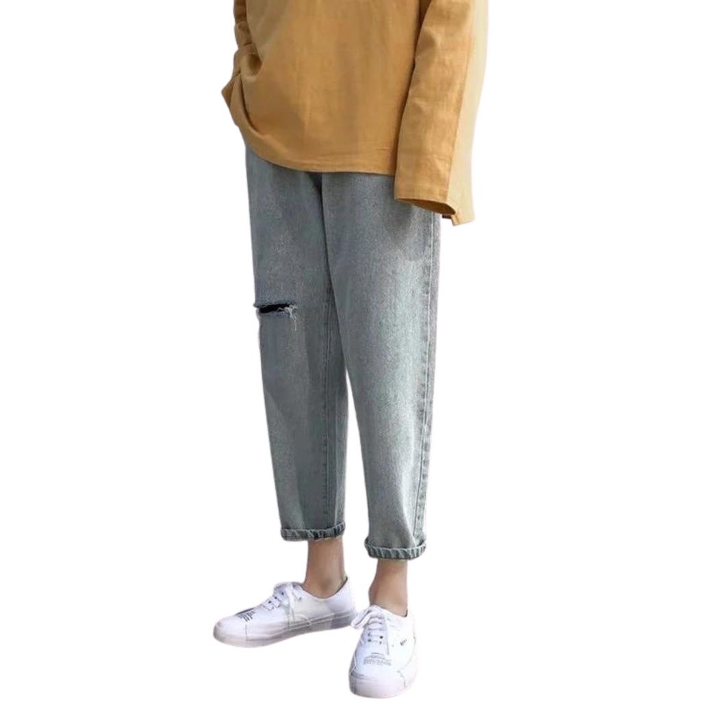 Quần Jean Baggy VN CLO nam wash rách 1 bên gối - QJ020 !