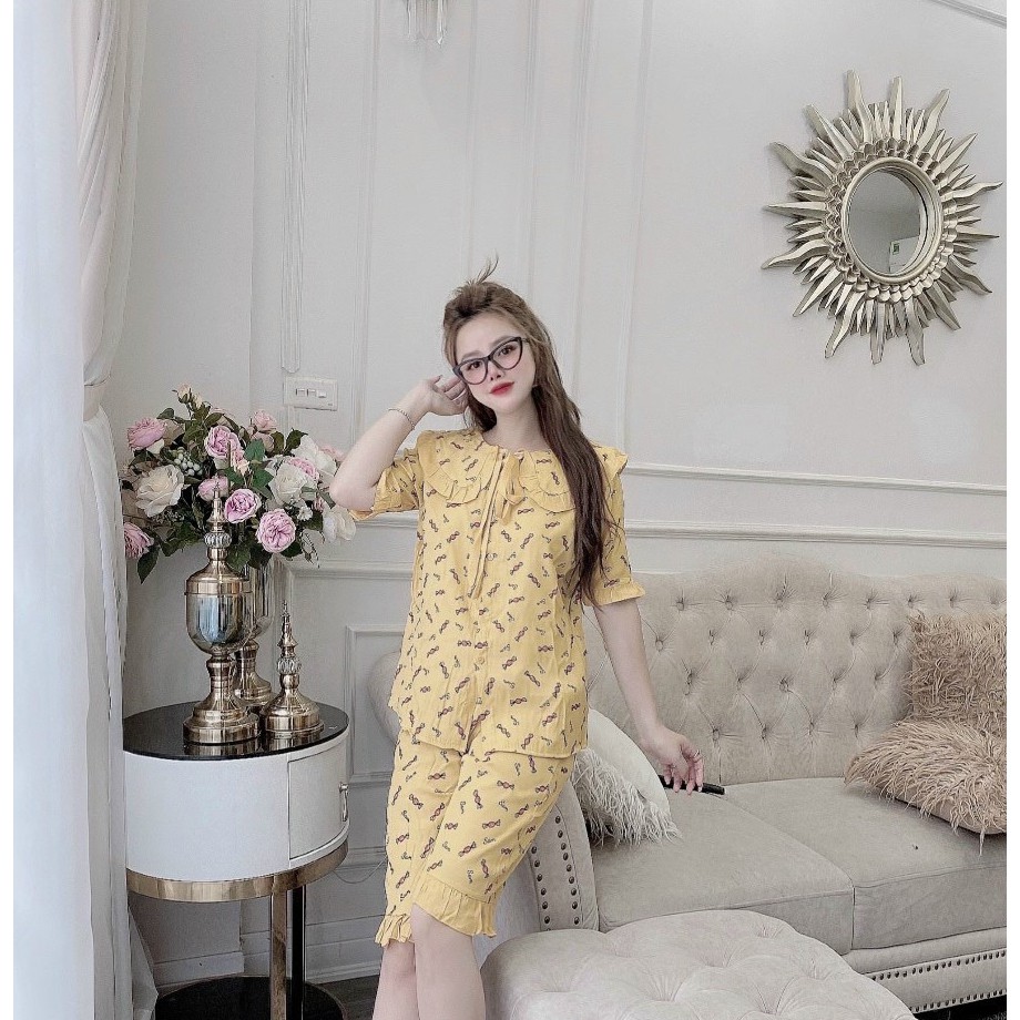 ĐỒ BỘ NGẮN HÌNH KẸO CỔ SEN DÂY THẮT NƠ + QUẦN LỬNG VIỀN BÈO 0DBN.00152