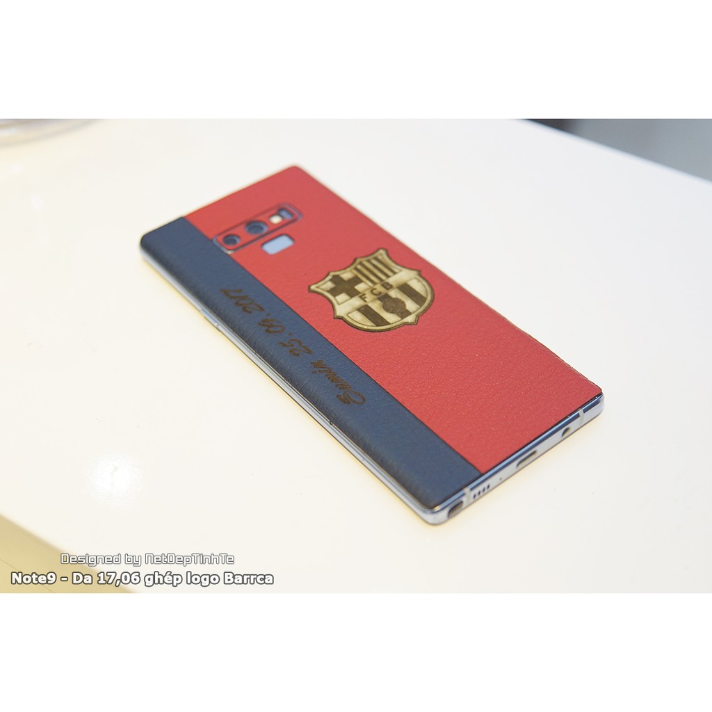 Miếng dán da skin Samsung Note 9 - Da 2 sọc ghép logo Barca