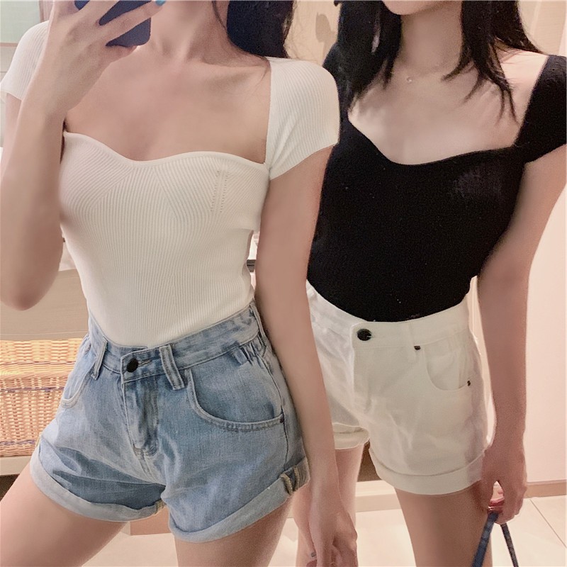 Xiaozhainv Áo lửng tay ngắn quyến rũ 2 màu tùy chọn cho nữ