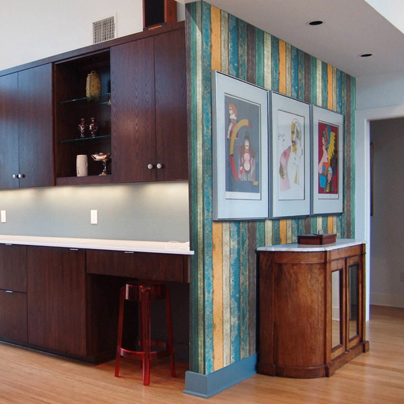 Giấy dán tường họa tiết vân gỗ phong cách retro trang trí nhà