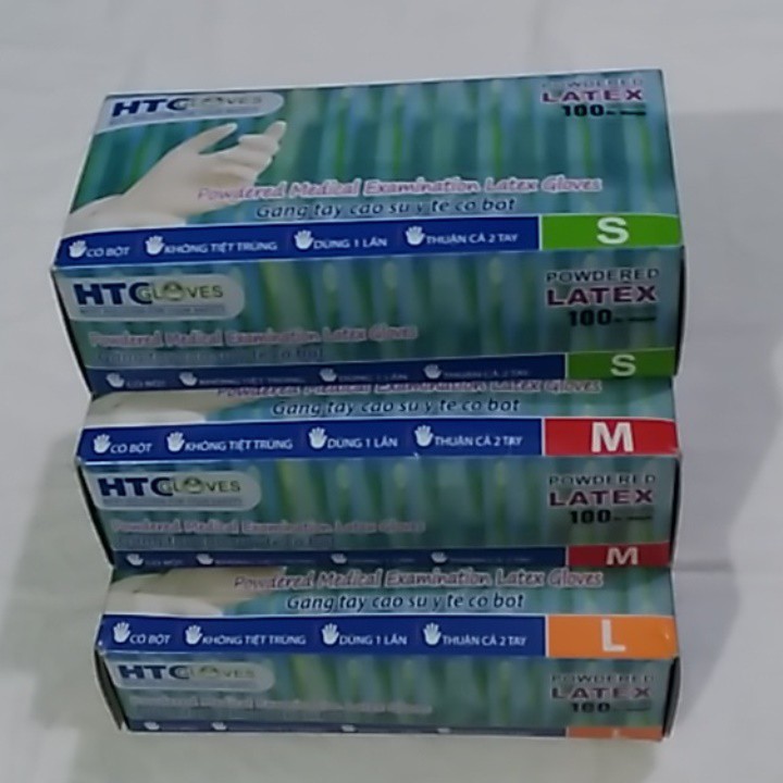 Thùng Găng tay cao su y tế có bột HTCglove 10 hộp x 100 chiếc