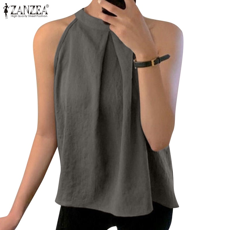 Zanzea Áo Thun Sát Nách Cổ Tròn Dáng Rộng Phối Nút Thời Trang Cho Nữ