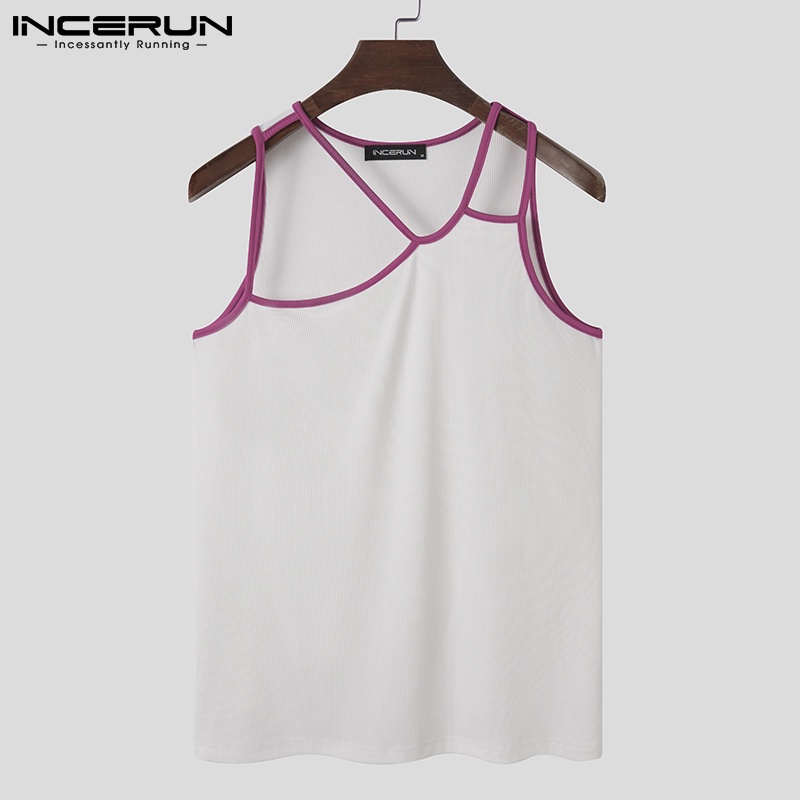 Áo ba lỗ nam INCERUN co giãn màu trơn khoét lỗ không tay kiểu cách