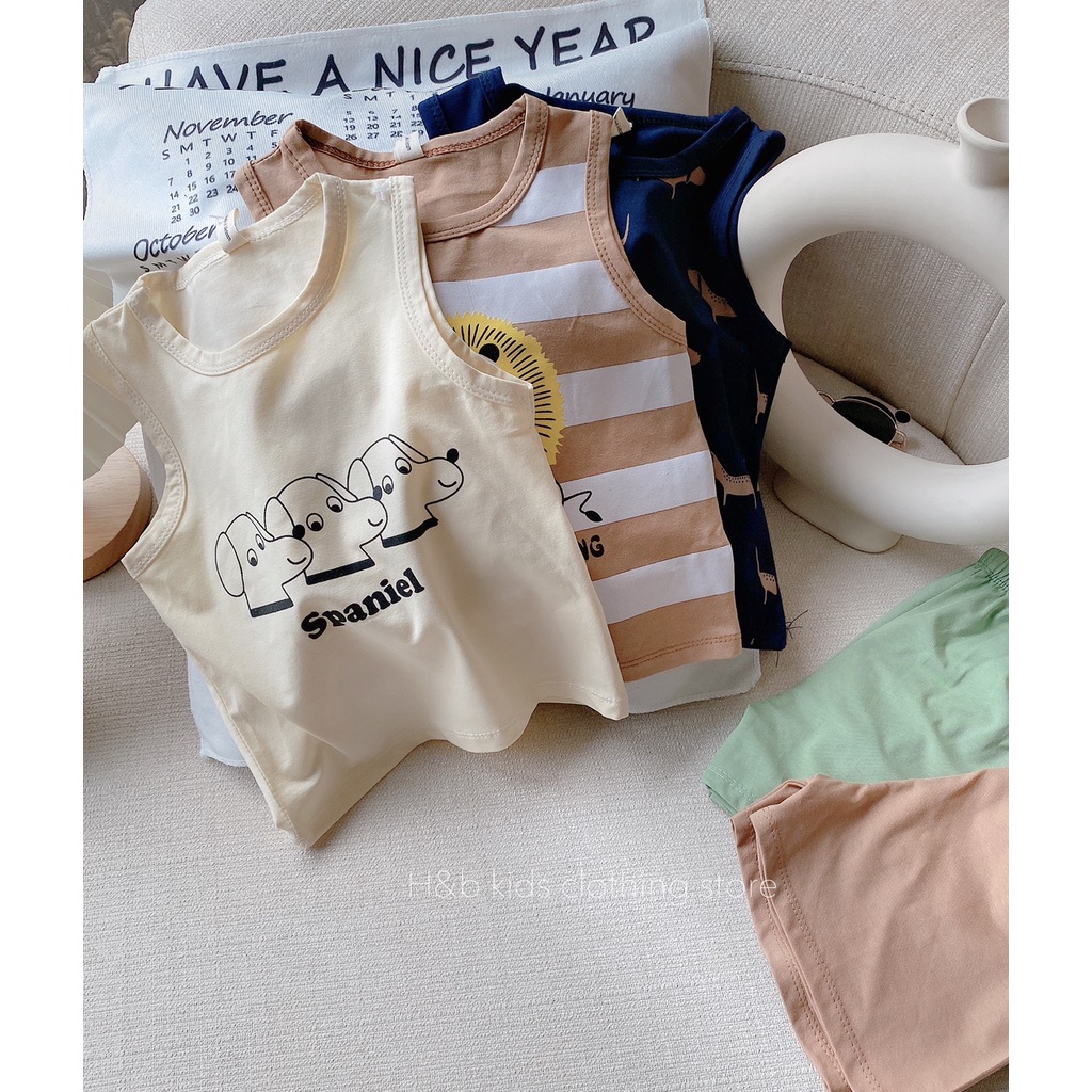 Bộ Ba Lỗ Bé Trai, Bé Gái 10-20kg Chất Cotton QC Co Giãn In Hình Hoạ Tiết, Đồ Sát Nách Cho Bé Mặc Hè - AN.KID