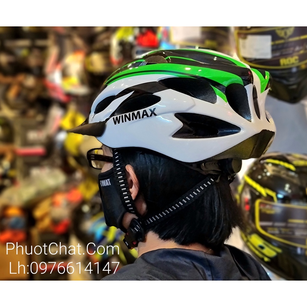 Mũ bảo hiểm kiểu dáng thể thao Winmax màu trắng xanh lá