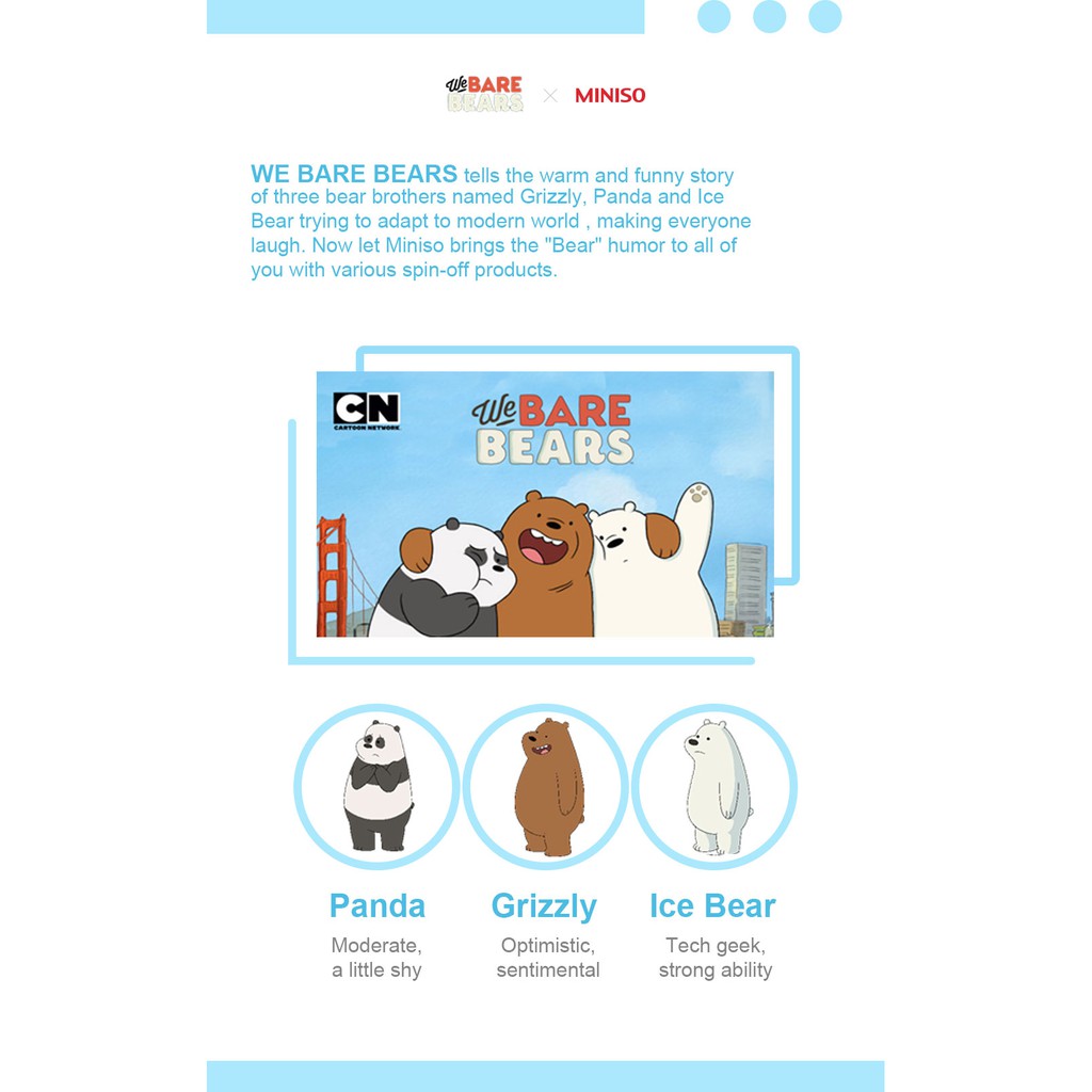 Gối chữ U Miniso hình gấu We Bare Bears U-shaped Neck Pillow (Panda)- Hàng chính hãng