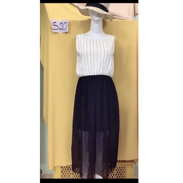 Đầm maxi sọc phối chân váy voan.S20