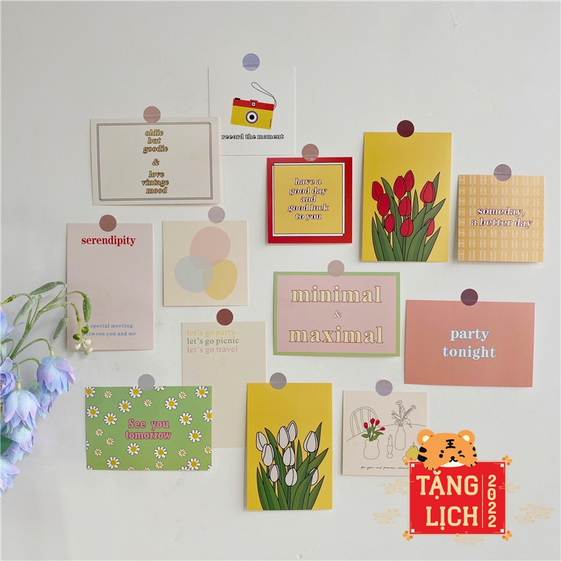 Ảnh trang trí dán tường hình decor vintage aesthetic retro set postcard bưu thiếp tranh giấy treo phòng học bàn học