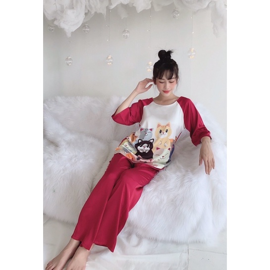 bộ lụa latin cổ tròn quần dài