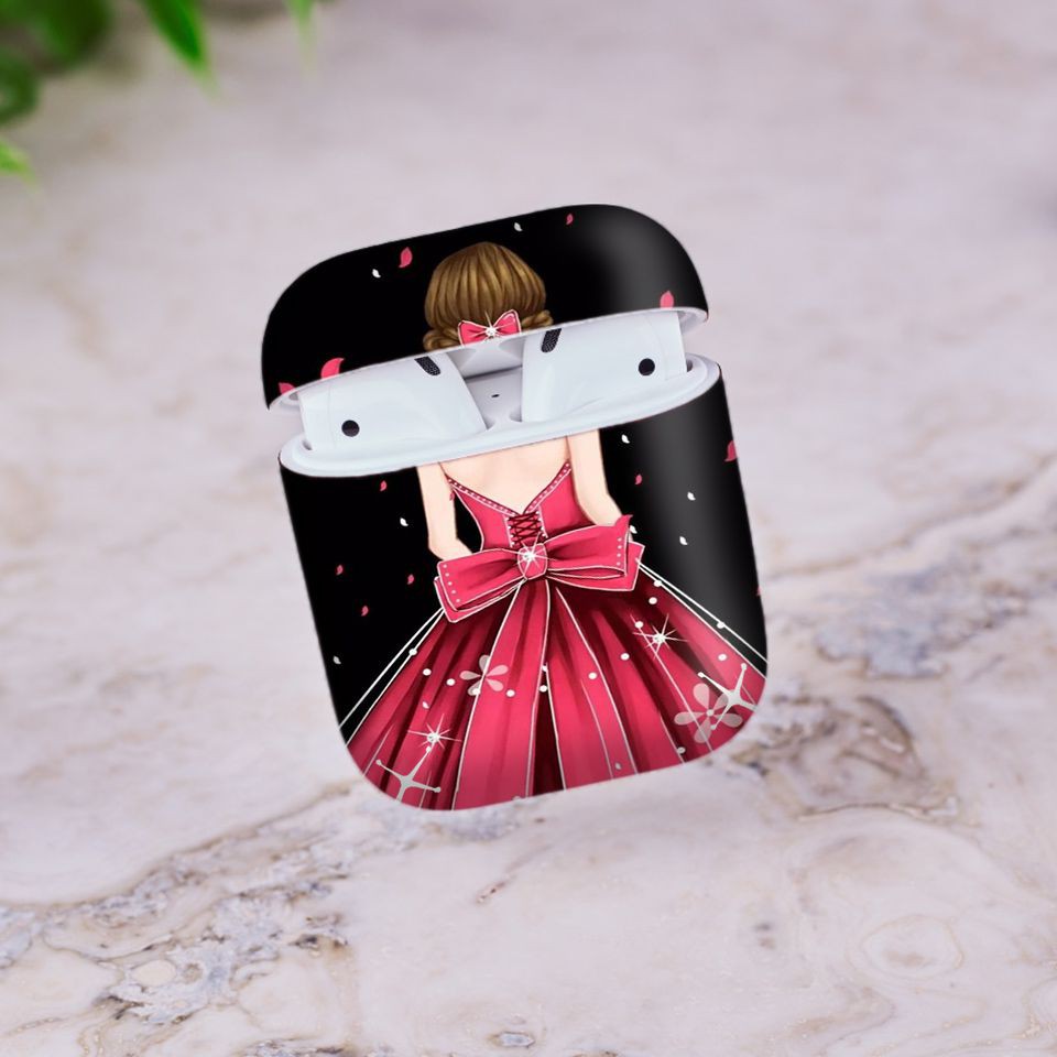 Miếng dán skin cho AirPods in hình Cô gái váy hồng - Gin009 (AirPods 1 và 2)