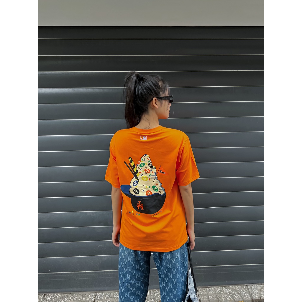 Áo Thun MLB  Áo Phông MLB Nam Nữ Tay Lỡ Form Rộng phối HOA TIẾT SAU LƯNG - COTTON 4C 100%