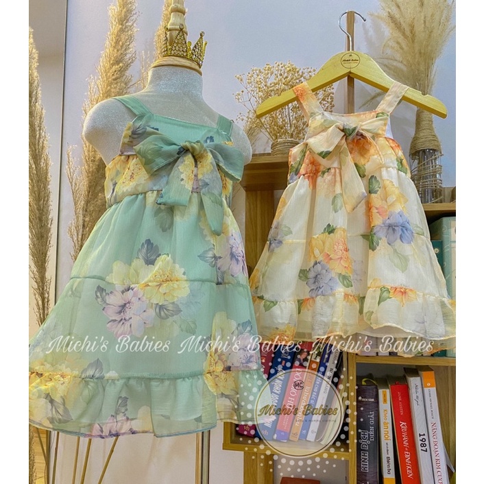 Váy voan tơ hoa thiết kế 2 dây siêu xinh cho bé