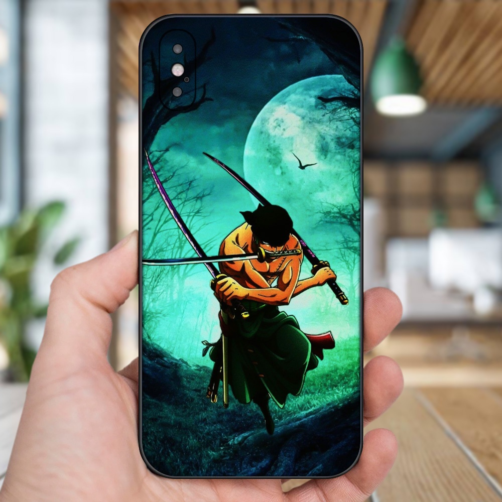 Ốp lưng iPhone X, Xs dẻo đen cạnh vuông in hình Zoro One Piece