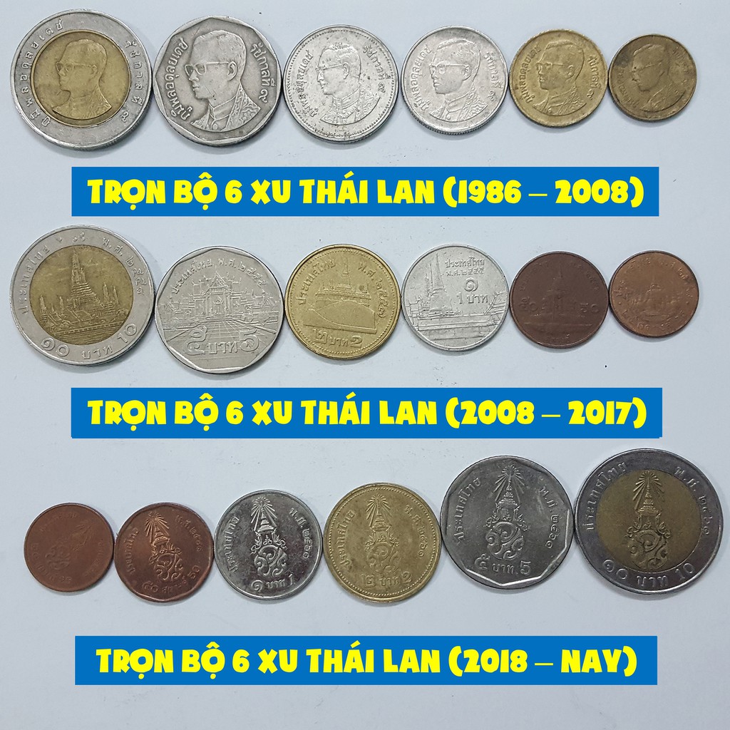Trọn bộ 6 đồng xu Thái Lan (Thailand) phát hành 1986-Nay