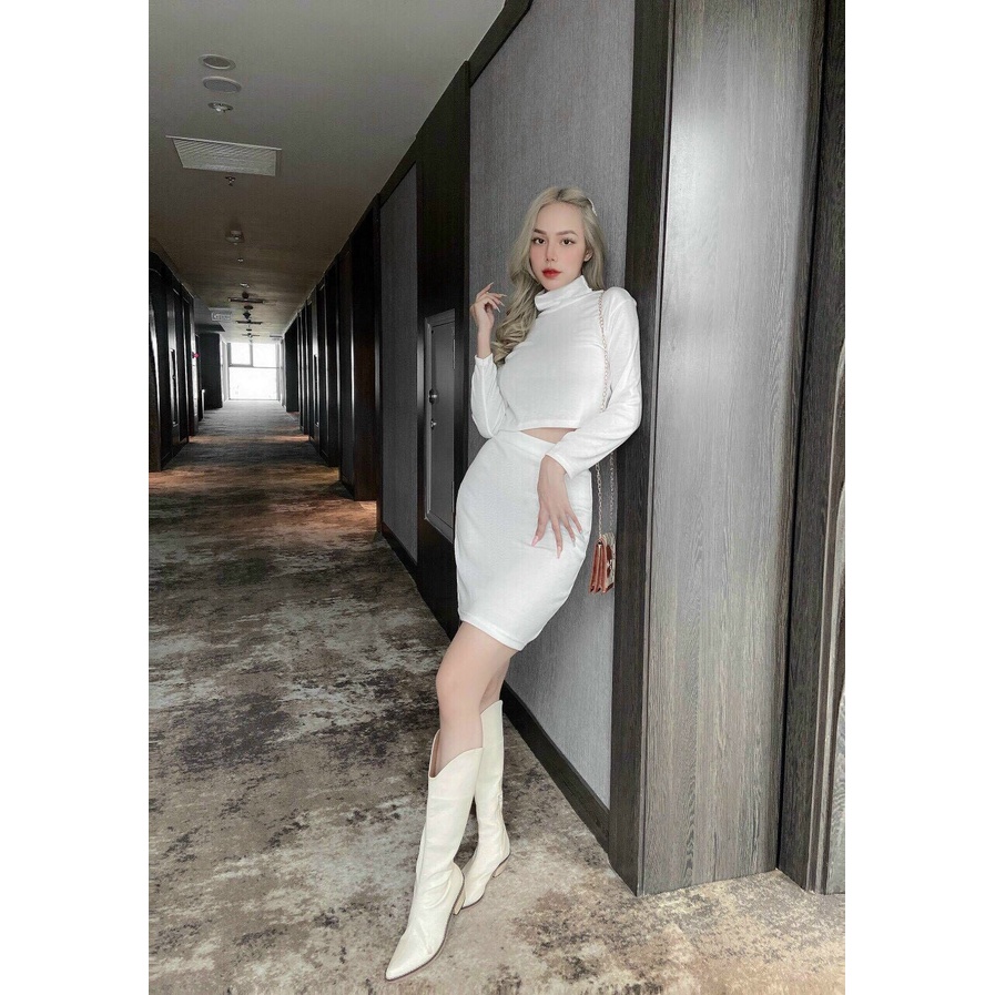 sét bộ borip váy áo cổ lọ tay dài