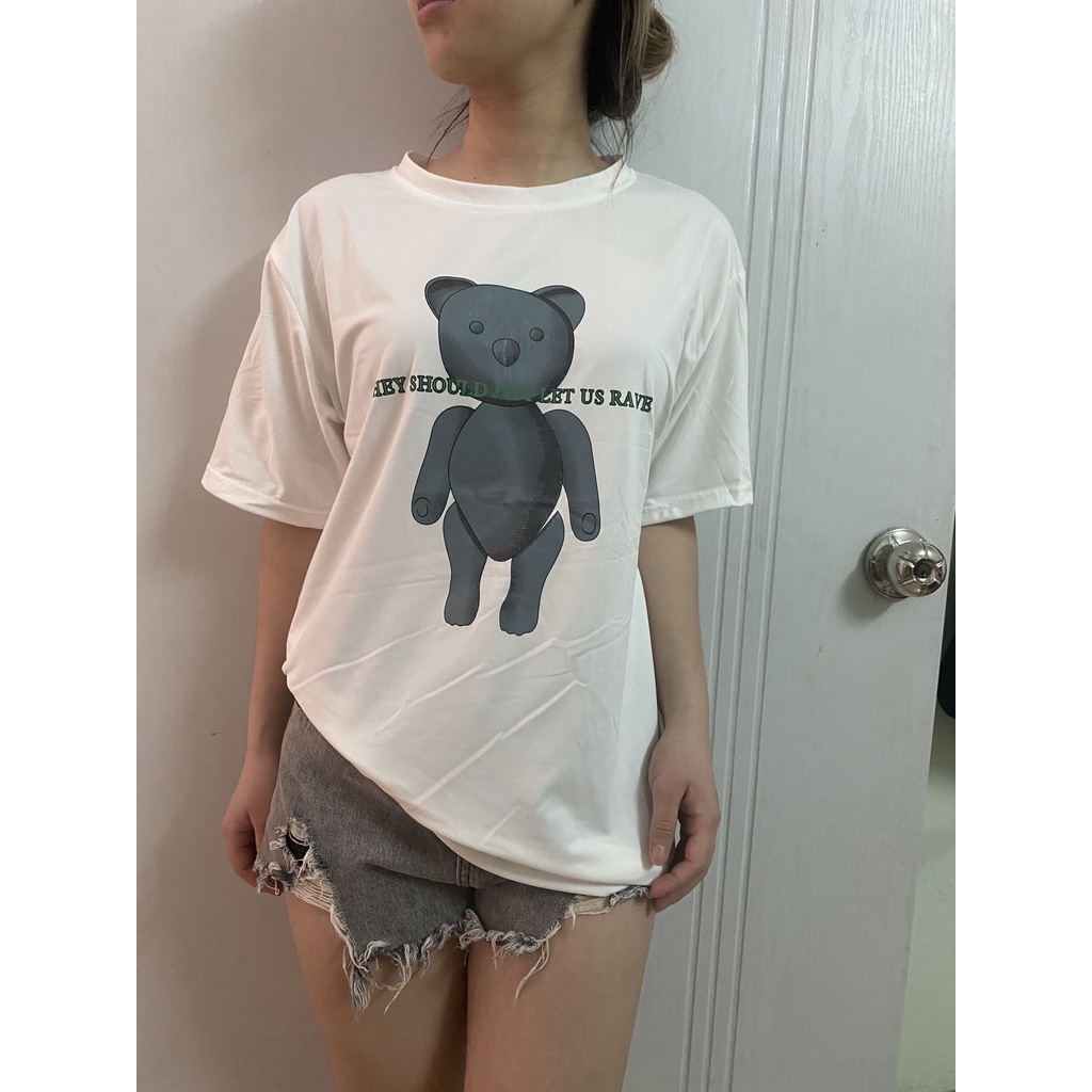 Áo phông nữ form rộng tay lỡ unisex co giãn chất cotton mềm mát in hình gấu cá tính hàng Quảng châu AP04