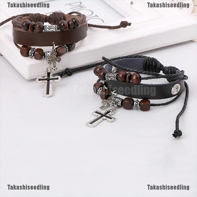 Vòng Tay Da Nhiều Lớp Đính Mặt Thánh Giá