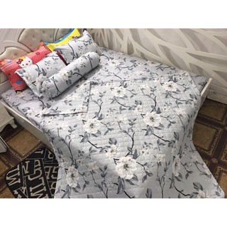 Bộ chăn hè ga gối tặng kèm vỏ ôm - Hoa dây ghi