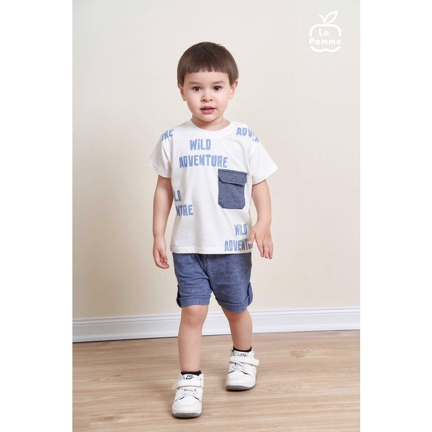 Bộ La Pomme cộc tay chất vải Bamboo cao cấp mềm mịn thoáng mát có túi ngực in chữ cho bé trai bé gái 12020