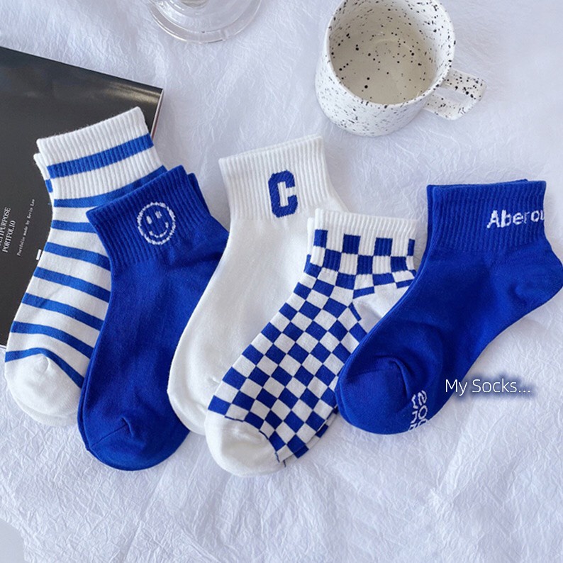 Tất Vớ Cổ Ngắn Trơn Xanh Lá - Xanh Dương Nam Nữ Cotton Phong Cách Unisex Hàn Quốc MONEYSOCKS VN084