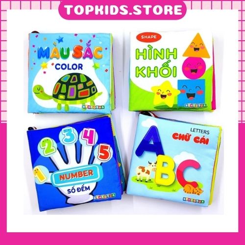 Sách vải cho bé sơ sinh bộ song ngữ anh việt cho trẻ vừa học vừa chơi đồ chơi montessori thông minh giáo dục sớm TOPKIDS