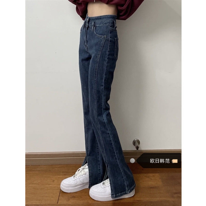 ✨Quần Jean Ống Loe Lưng Cao Co Giãn Cỡ Lớn Xẻ Tà Phong Cách Mới Cho Nữ
