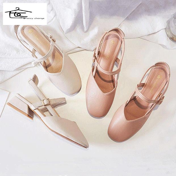 Giày Sandal Cao Gót Mũi Vuông Phong Cách Hàn Quốc Cho Nữ