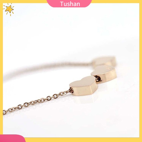 TUSH_Women's Fashion Jewelry Three Love Heart Chain Pendant Statement Choker Necklace