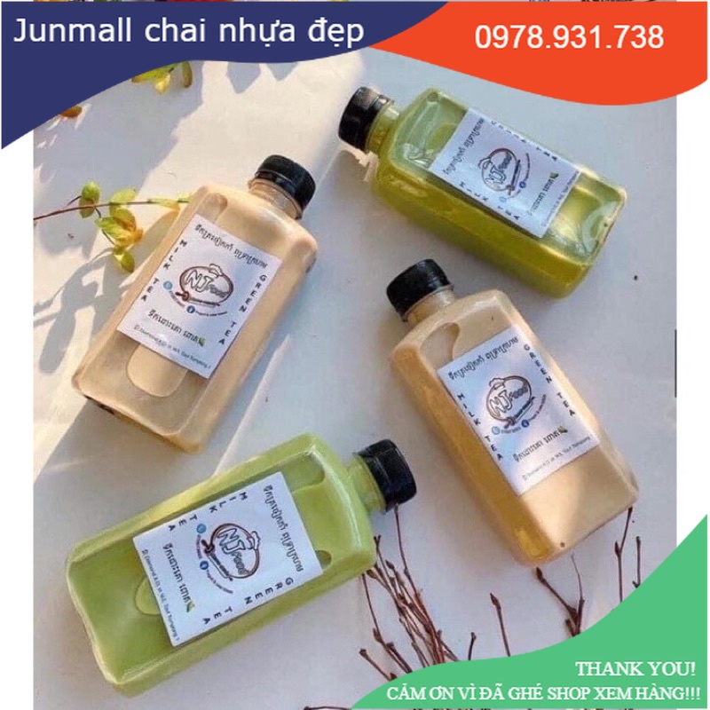 Chai nhựa vuông dẹt 500ml , chai nhựa dẹp đựng trà sữa 500ml