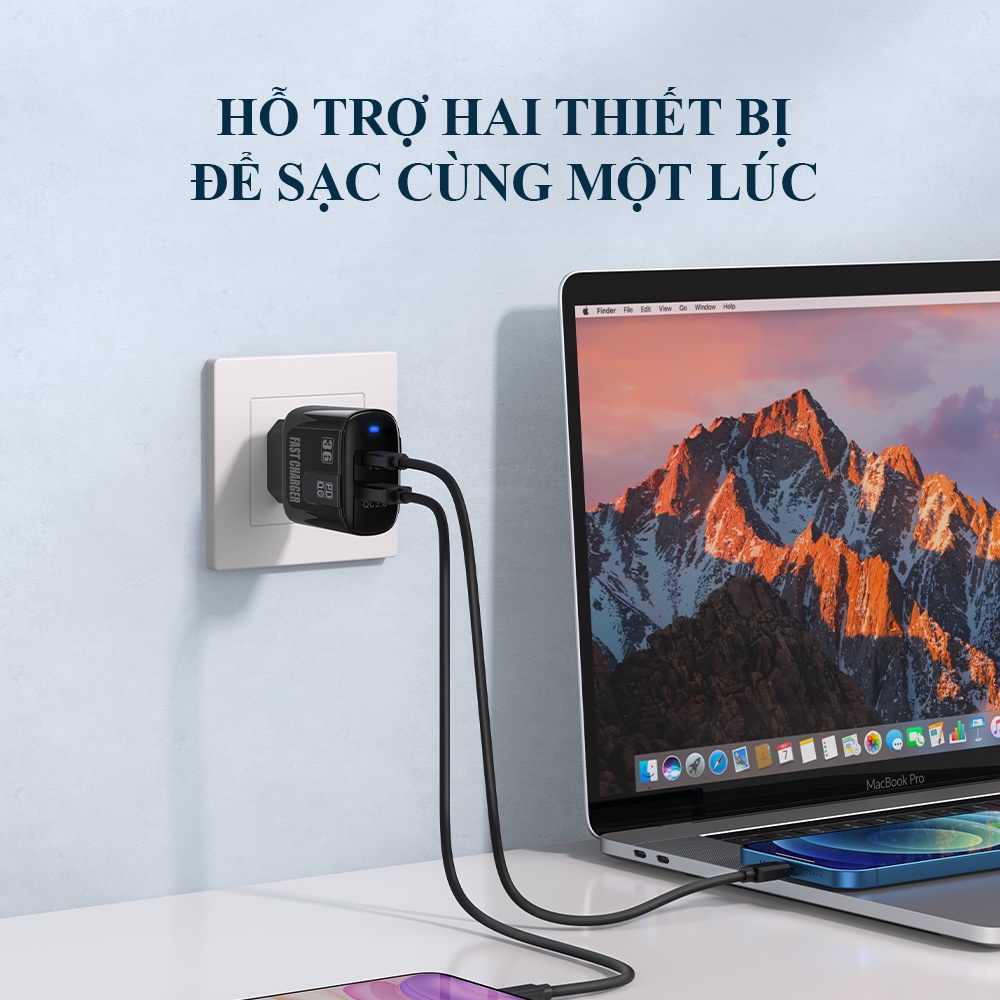 Sạc nhanh 36w cổng kép USB QC3.0 và PD, thích hợp cho điện thoại di động, pin sạc dự phòng, máy tính bảng đầu sạc nhan