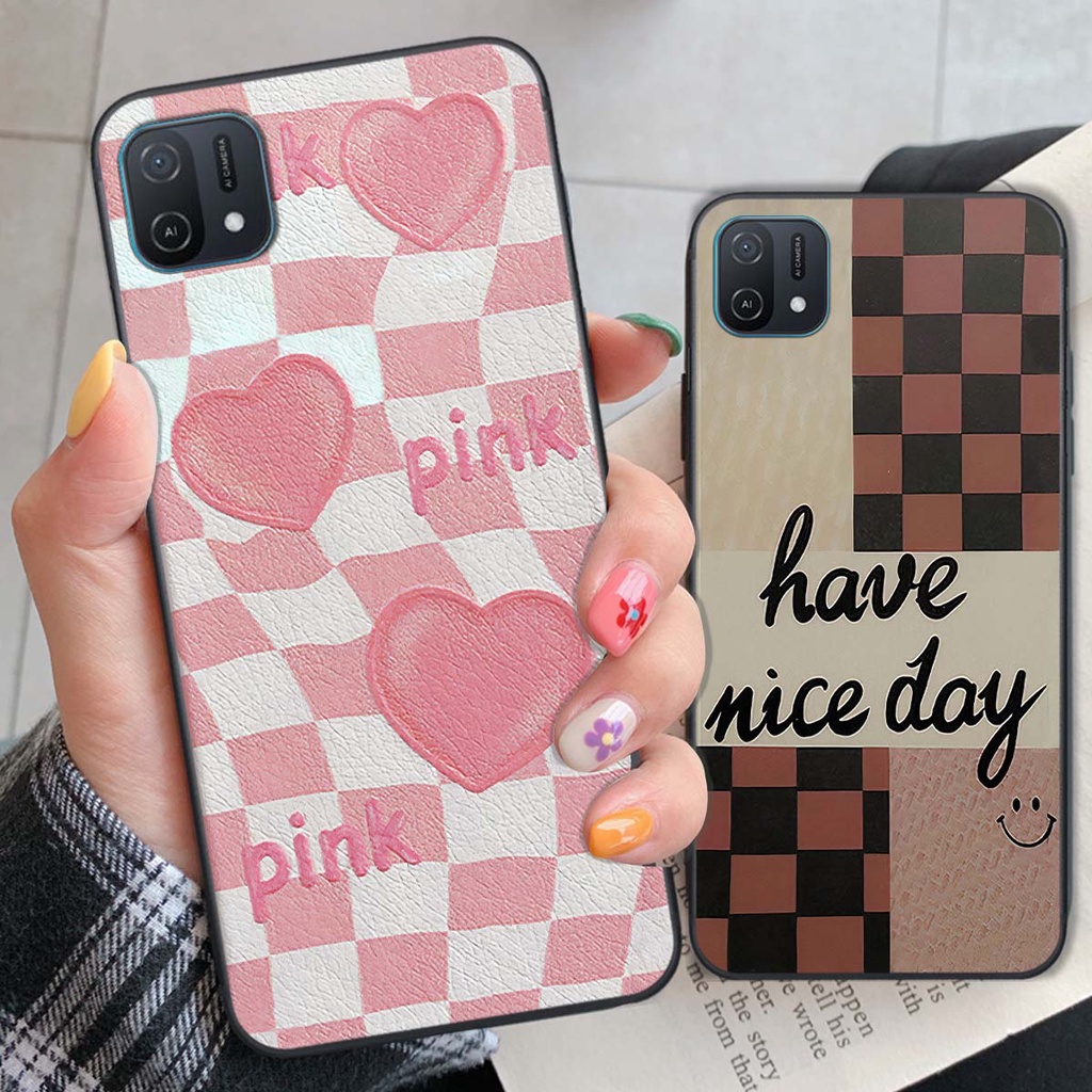 Ốp Oppo A16k caro trái tim cá tính, thời trang siêu đẹp, siêu phong cách