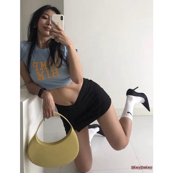 Áo Thun Mùa Hè Ôm Dáng Cổ Tròn Tay Cộc In Chữ Gợi Cảm Cho Nữ