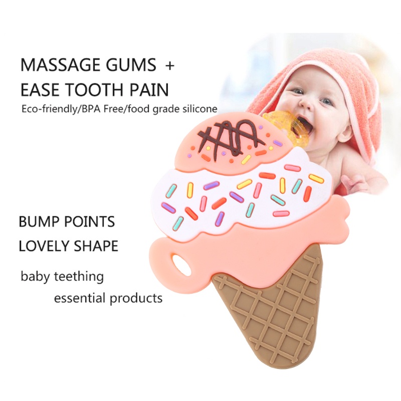 Đồ Chơi Ngậm Mọc Răng Giảm Đau Hình Cây Kem Bằng Silicon Dễ Thương Cho Bé Sơ Sinh