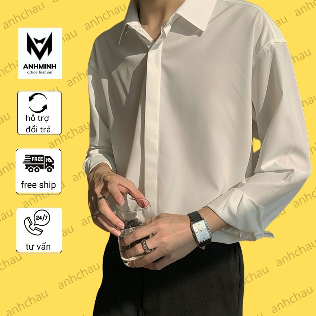 Áo Sơ Mi Nam ANHCHAU áo sơ mi dài tay chất liệu vải lụa mềm mại thời trang Hàn Quốc trẻ trung lịch lãm ASM41