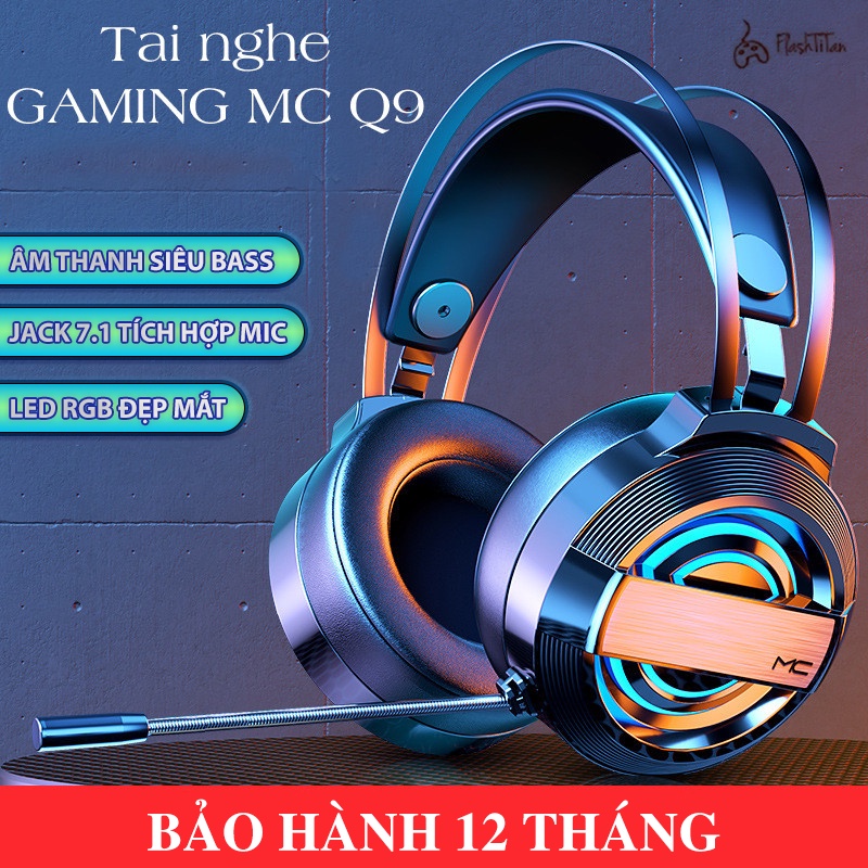 Tai nghe chụp tai máy tính GAMING MC Q9 có đèn LED đổi màu, có mic đàm thoại, headphone chơi game trên laptop, pc