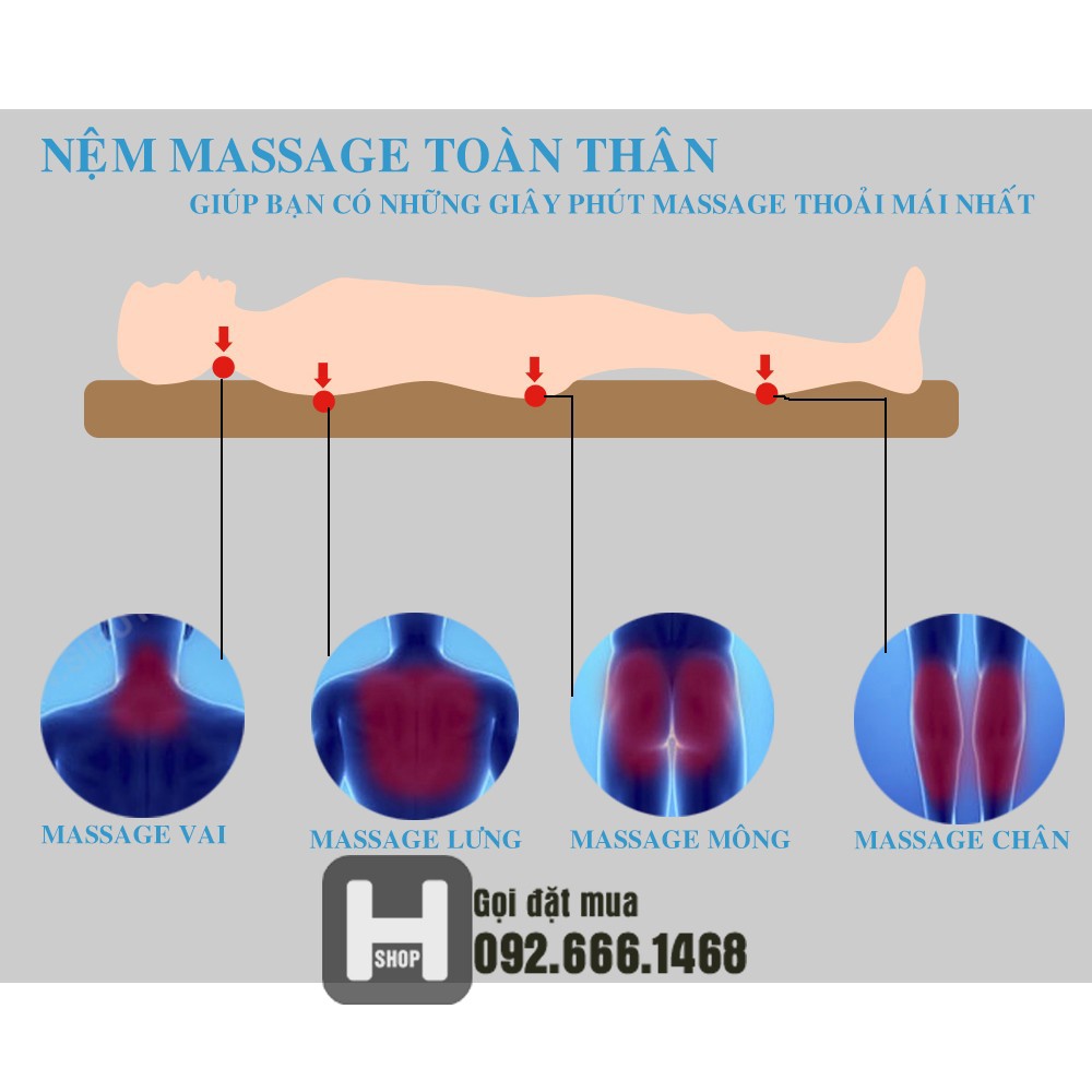 đệm massage toàn thân 9 điểm ,nệm masage dài toàn thân BH 12 tháng