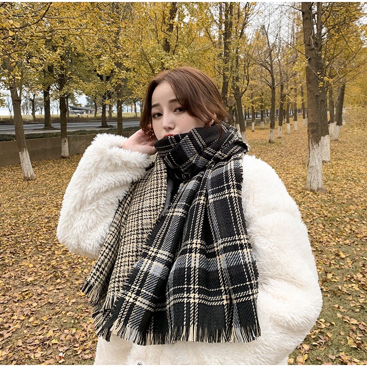 Khăn quàng cổ nữ kẻ dạ, khăn choàng 2 mặt phong cách vintage - Nalita shop