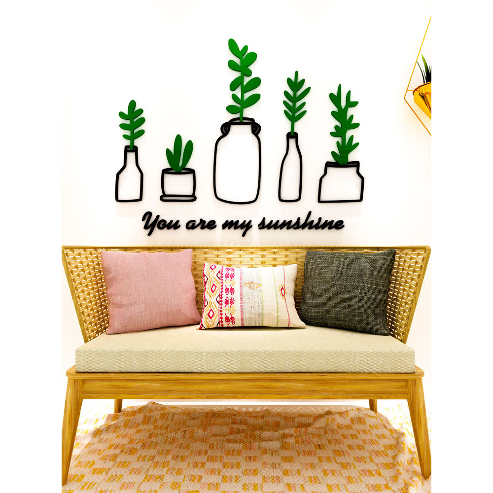 Tranh dán tường mica 3d decor khổ lớn các lọ cây nhỏ trang trí nhà, phòng khách, phòng ngủ Nhiều Size - EPeBen